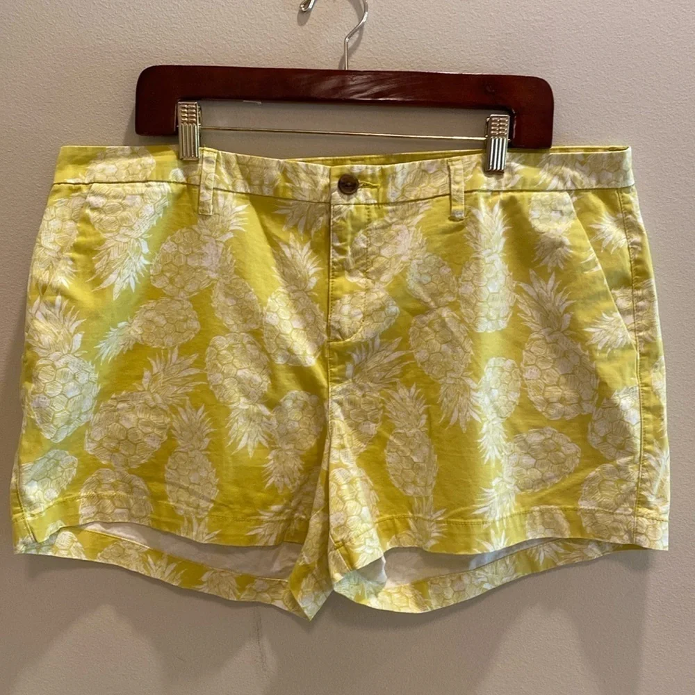 Old Navy Tropical Pineapple Print Cotton Shorts Yellow ‘Out on a Lime’ Size 16